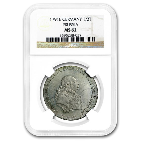 1791-E Prussia Silver 1/3 Thaler Fredrick Wilhelm MS-62 NGC 1791-E Prussia Silver 1/3 Thaler Fredrick Wilhelm MS-62 NGC